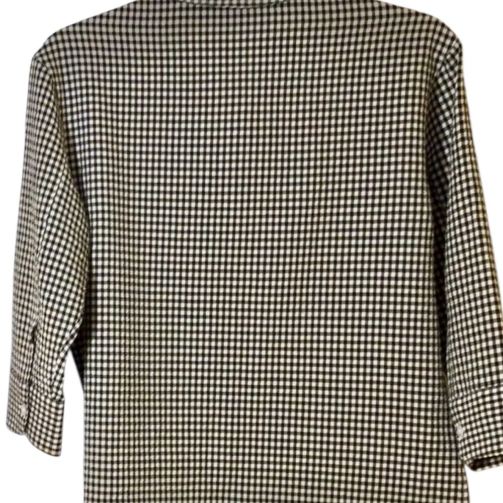 Black White Gingham Seersucker 3/4 Sleeve Collared Button Down Jacket Shirt Top - Picture 4 of 8